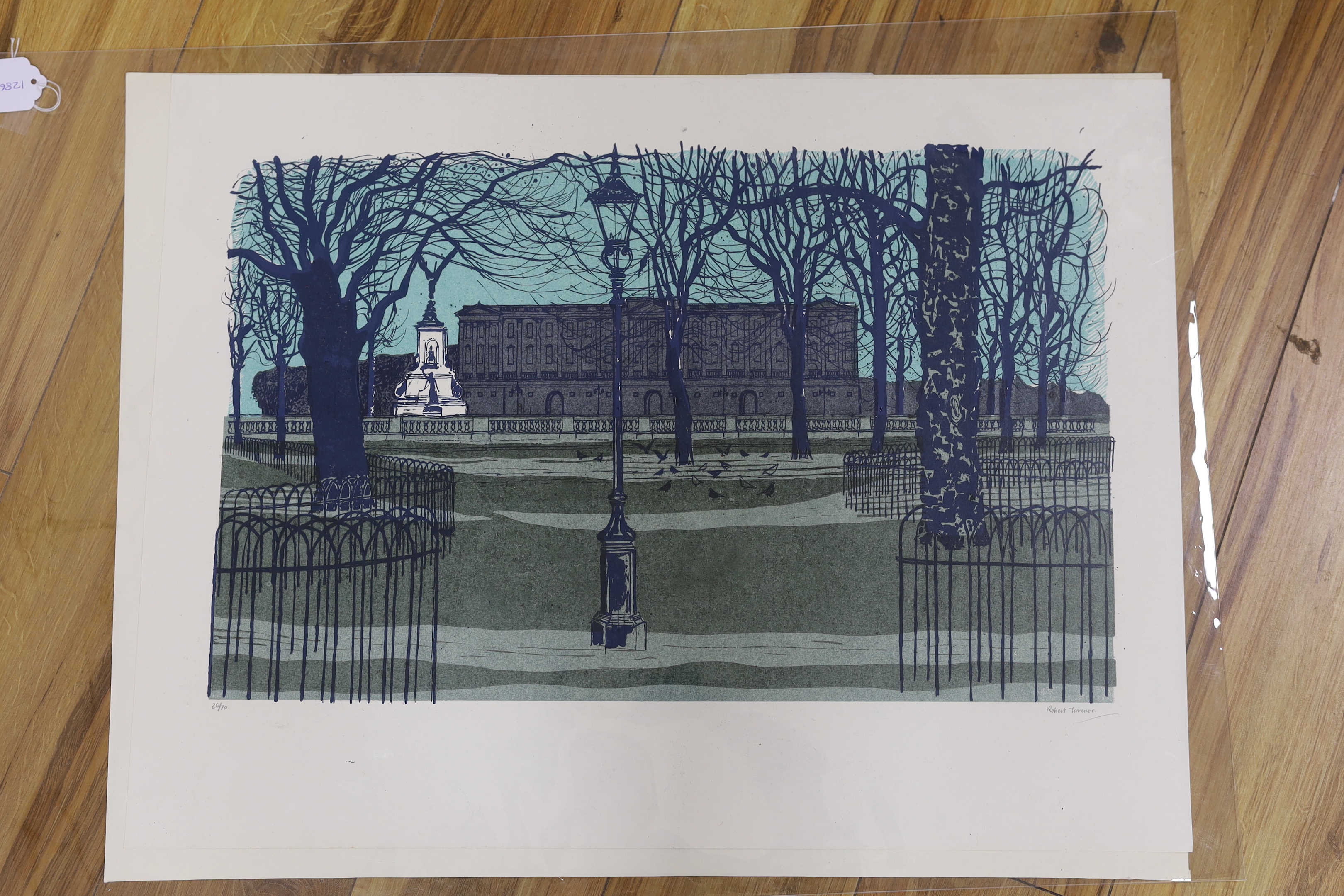 Robert Tavener (1920-2004) two colour lithographs, Salisbury Cathedral and Green Park, each signed in pencil, limited edition, 11/50 and 26/70, unframed, each 56 x 70cm